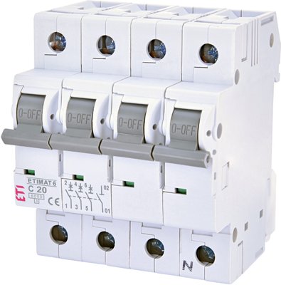 Автоматичний вимикач ETI 20А C 3P+N 6kA ETIMAT 6 (2146517) 2146517 фото
