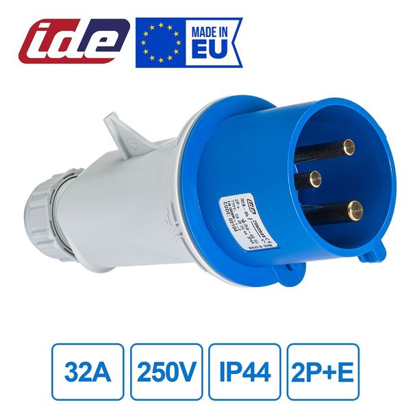 Вилка кабельна 32A 250В 2P+E IP44 IDE Синій (2104) 2104 фото