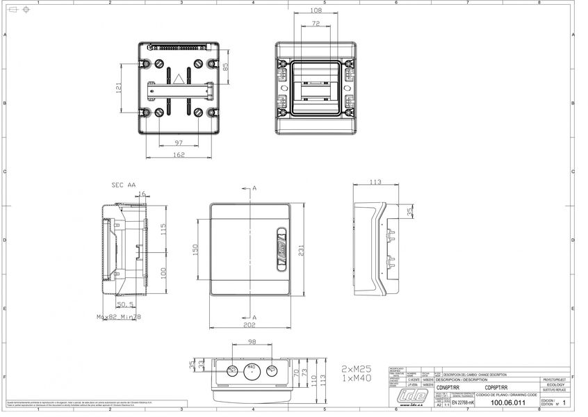 Распределительный щит IDE 6 модулей IP65 с шинами N и PE 231x202x113 мм (CDN6PT/RR) CDN6PT/RR фото