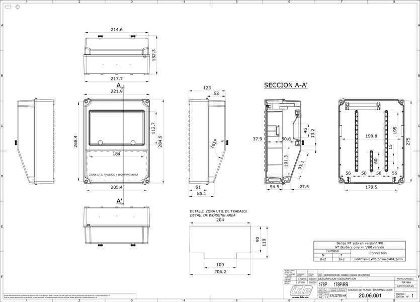 Настенный щит для силовых розеток 1х9 модулей 284x222x122мм IP67 с шинами N+PE IDE PRYMA (178P/RR) 178P/RR фото