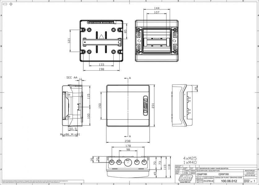 Распределительный щит IDE 8 модулей IP65 с шинами N и PE 231x238x118 мм (CDN8PT/RR) CDN8PT/RR фото