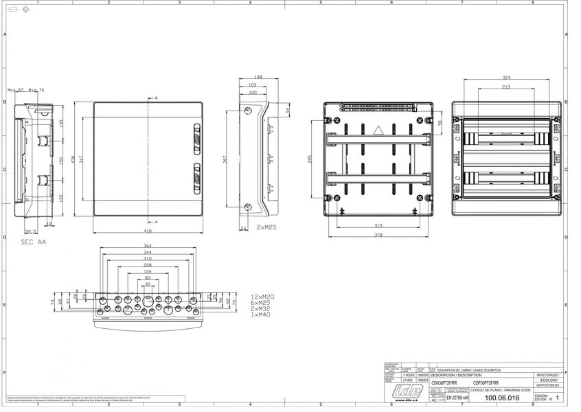 Распределительный щит IDE 36 модулей IP65 с шинами N и PE 436x418x148 мм (CDN36PT2F/RR) CDN36PT2F/RR фото