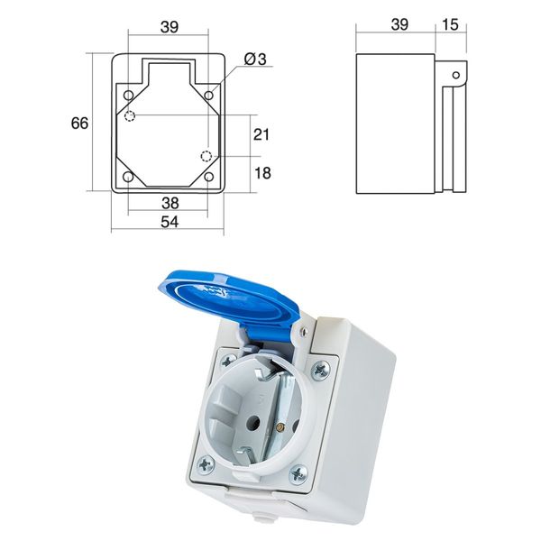 Розетка силова SCHUKO 16A 250В 2P+E IP44 IDE Синій (104) 104 фото