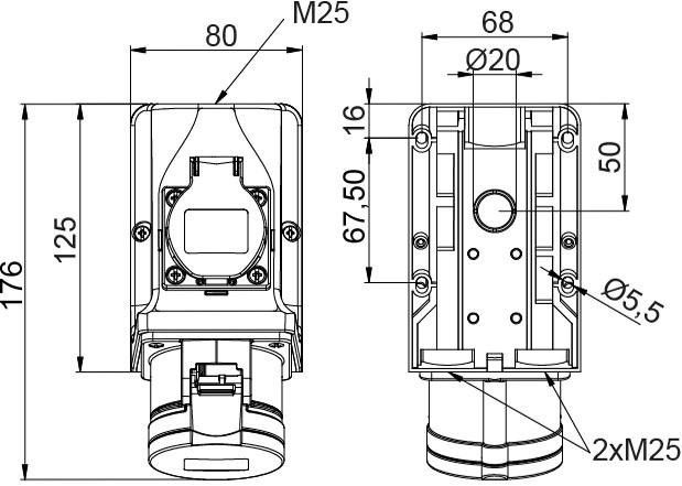 Розетка комбінована 16A 415В 3P+N+E IP44 IDE силова (313) 313 фото