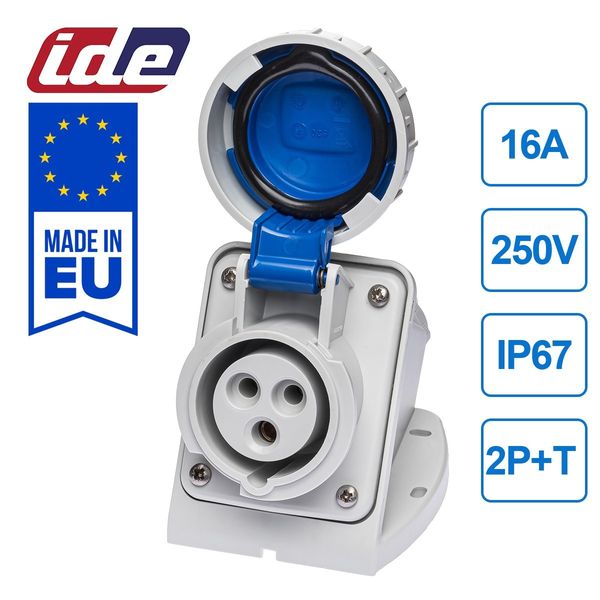 Розетка настенная 16A 250В 2P+T IP67 IDE силовая Синий (2821) 2821 фото