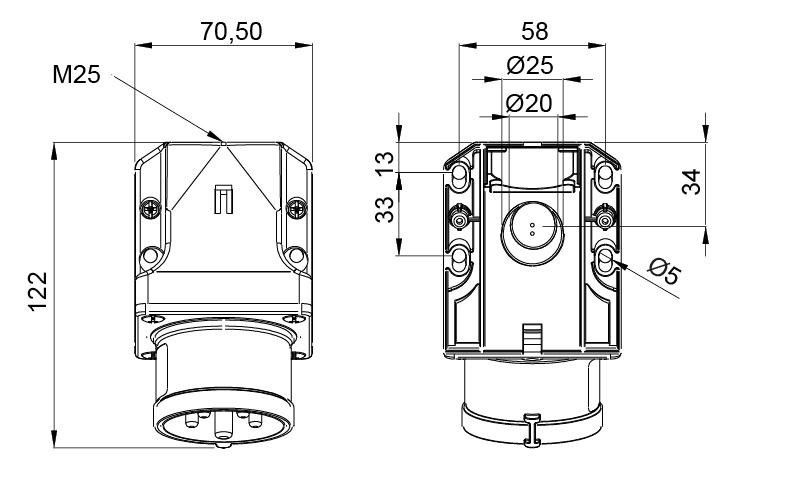 Вилка силовая 16A 415В 3P+N+E IP44 IDE настенная Красный (3123) 3123 фото