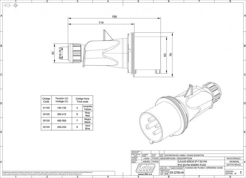 Вилка кабельная 32A 415В 3P+E IP44 IDE Красный (3105) 3105 фото