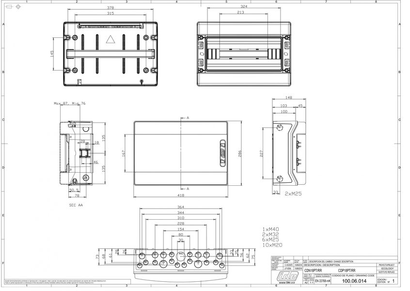 Распределительный щит IDE 18 модулей IP65 с шинами N и PE 286x418x148 мм (CDN18PT/RR) CDN18PT/RR фото