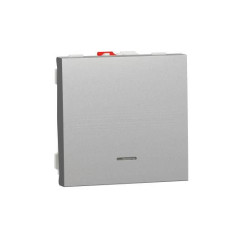 Вимикач 1-кл. кнопк. з підсв. сх.1а 10А, 2 мод алюміній, Schneider Electric