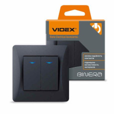 Вимикач двоклавішний з підсвіткою чорний графіт BINERA, Videx
