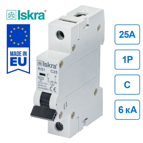 Автоматичний вимикач 25A 1P C 6kA ISKRA RI51C25A (786091104000)