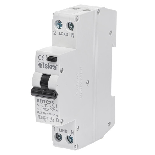 Диференційний вимикач ISKRA RFI1C25A 25A А 30 mA A 1P+N (786100922000)