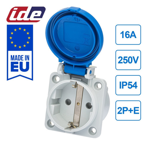 Розетка силовая IDE SCHUKO 16A 250В 2P+E IP54 Синий (452)