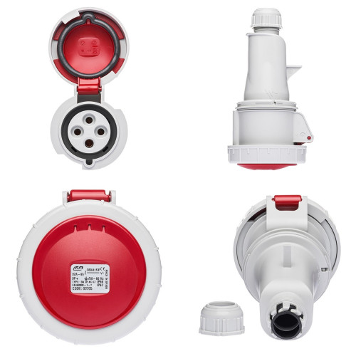 Розетка кабельна силова IDE 32A 415В 3P+E IP67 Червоний (3705)