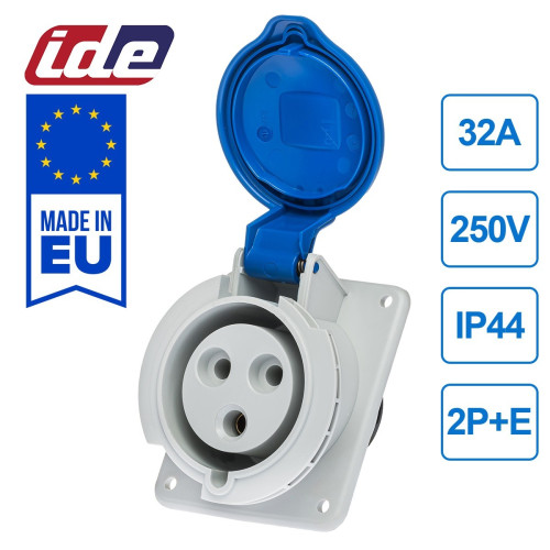 Розетка вбудована похила силова IDE 32A 250В 2P+E IP44 Синій (2304)