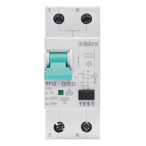 Диференційний вимикач ISKRA RFI2C6A 1P+N 6 A A 30 mA DIN IP20 (786100613000)