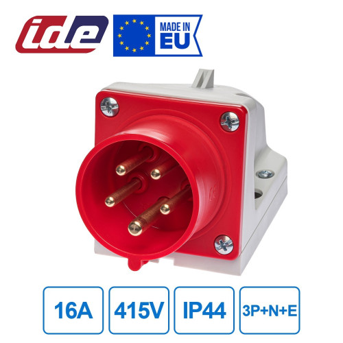 Вилка силовая настенная IDE 16A 415В 3P+N+E IP44 Красный (3123)