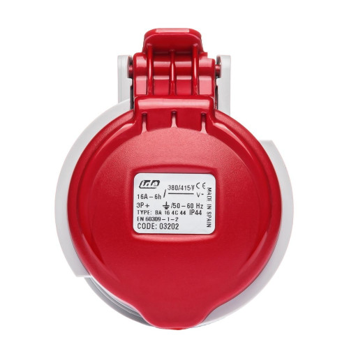 Розетка кабельная силовая IDE 16A 415В 3P+E IP44 Красный (3202)