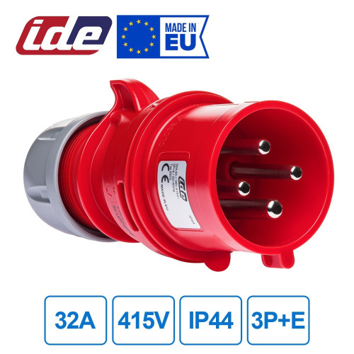 Вилка кабельная IDE 32A 415В 3P+E IP44 Красный (8503)