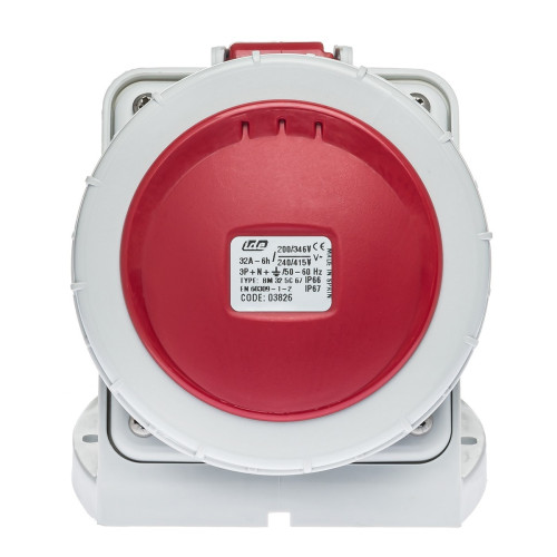 Розетка настенная силовая IDE 32A 415В 3P+N+T IP67 Красный (3826)