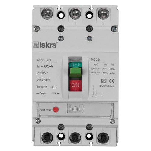 Автоматический выключатель ISKRA 63А 36кА с фиксированным расцепителем MOD1 3FL 63A (786103541000)