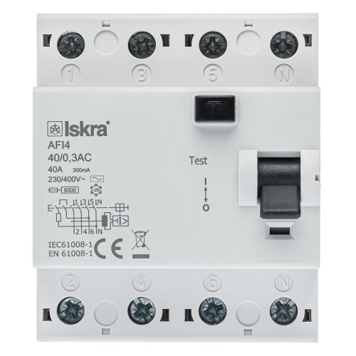 Устройство защитного отключения 40A 3Р+N AC 300 mA ISKRA AFI4 (30105071000)