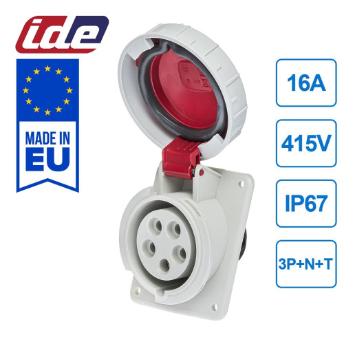 Встроенная розетка наклонная силовая IDE 16A 415В 3P+N+T IP67 Красный (3803)