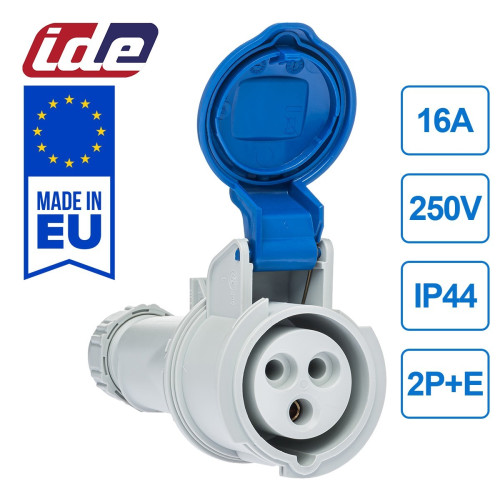 Розетка кабельна силова IDE16A 250В 2P+E IP44 Синій (2201)