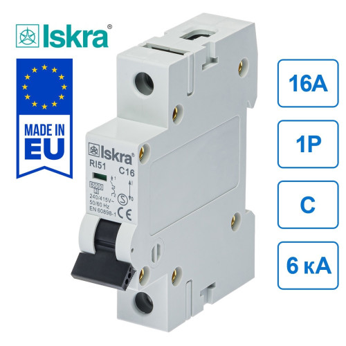 Автоматический выключатель 16A 1P C 6kA ISKRA RI51C16A (786091102000)