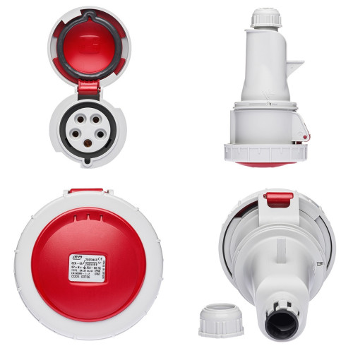 Розетка кабельна силова IDE 32A 415В 3P+N+E IP67 Червоний (3706)
