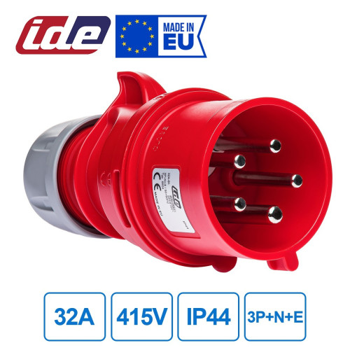 Вилка кабельна IDE 32A 415В 3P+N+E IP44 Червоний (8504)