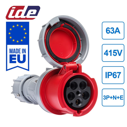 Розетка кабельна силова IDE 63A 415В 3P+N+E IP67 Червоний (3753)