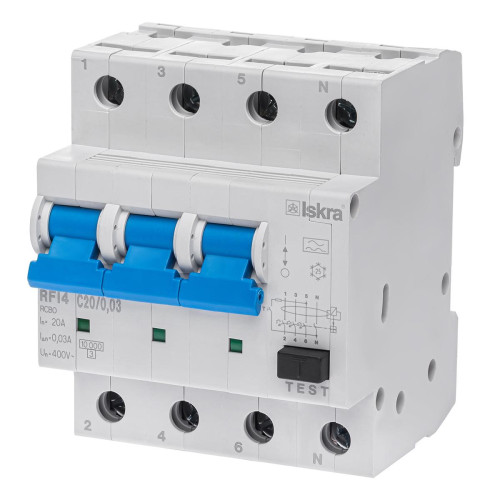 Диференційний вимикач ISKRA RFI4C20A 3P+N 20A A 30 mA DIN IP20 (786100979000)