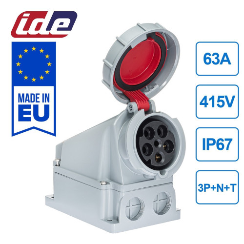 Розетка настенная силовая IDE 63A 415В 3P+N+T IP67 Красный (3873)