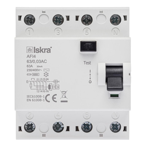 Устройство защитного отключения 63A 3Р+N AC 30 mA ISKRA AFI4 (30105073000)