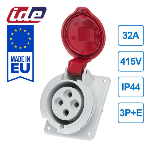 Розетка встроенная наклонная силовая IDE 32A 415В 3P+E IP44 Красный (3305)