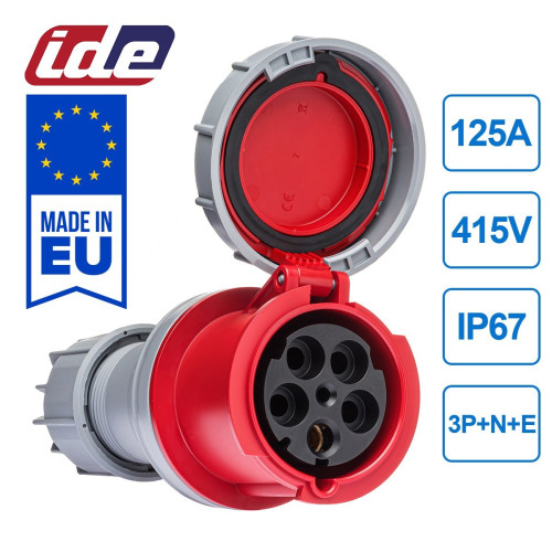 Розетка кабельна силова IDE 125A 415В 3P+N+E IP67 Червоний (3756)