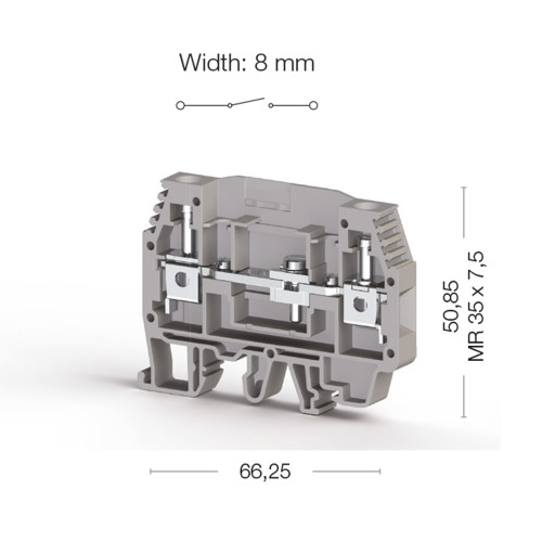 Клемма измерительная WGO 1 серая с 2 тестовыми гнездами Klemsan (0.0.0.3.70592)