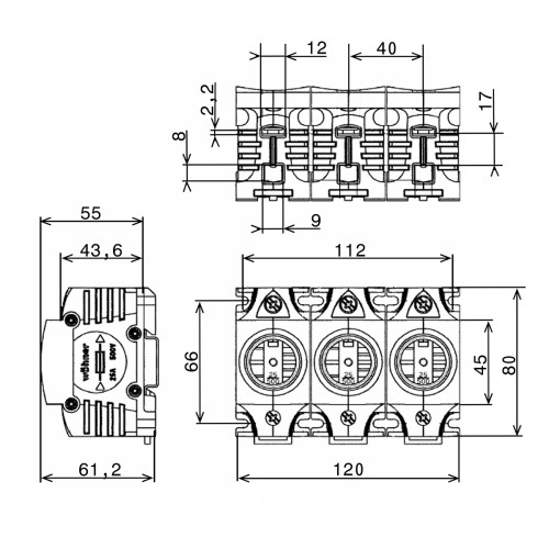 Держатель предохранителей тип D E27 TRITON 3р 25А 500В Woehner (31174)