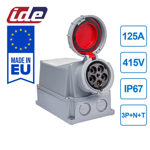 Розетка внешняя силовая IDE 125A 415В 3P+N+T IP67 Красный (3876)