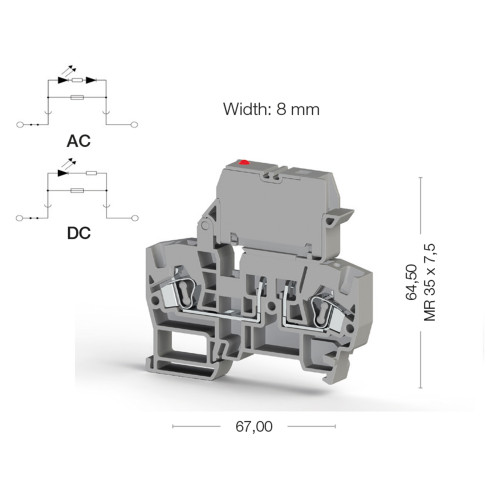 Клемма пружинная YBK SLD 220V AC серая Klemsan (0.0.0.3.55779)