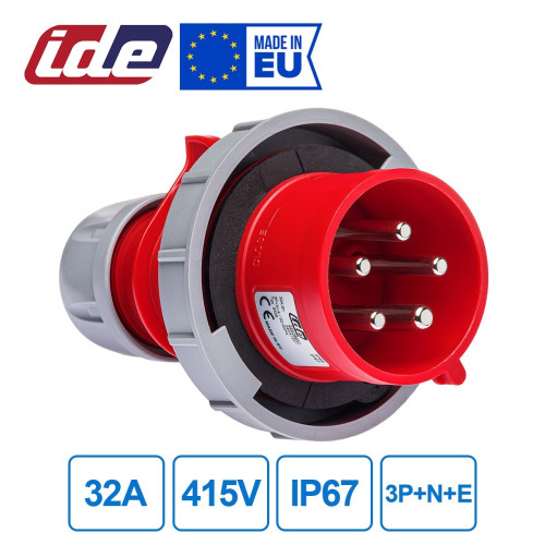 Розетка кабельная силовая IDE 32A 415В 3P+N+E IP67 Красный (8508)