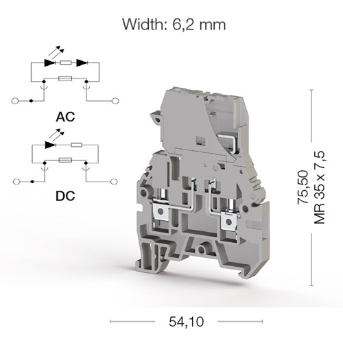 Клемма винтовая под предохранитель 5х20 ASK 3 MLD 110V DC 4 мм серая Klemsan (0.0.0.3.55529)