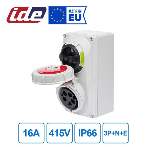 Розетка настенная силовая с механической блокировкой IDE 16A 415В 3P+N+E IP66 Красный (3833)