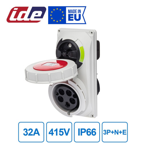 Розетка вбудована похила силова IDE 32A 415В 3P+N+E IP66 Червоний (3816)