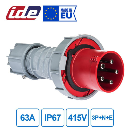 Вилка кабельная IDE 63A 415В 3P+N+E IP67 Красный (3653)