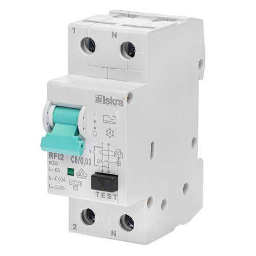 Диференційний вимикач ISKRA RFI2C6A 1P+N 6 A A 30 mA DIN IP20 (786100613000)