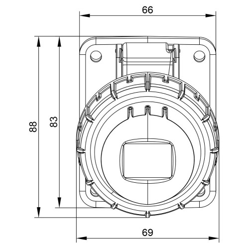 Розетка встроенная наклонная силовая IDE 16A 250В 2P+T IP67 Синий (2801)