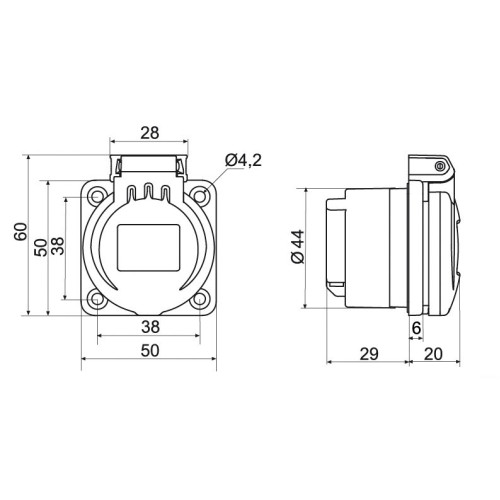 Розетка силова IDE SCHUKO 16A 250В 2P+E IP54 Синій (402)