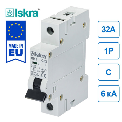 Автоматический выключатель 32A 1P C 6kA ISKRA RI51C32A (786091105000)